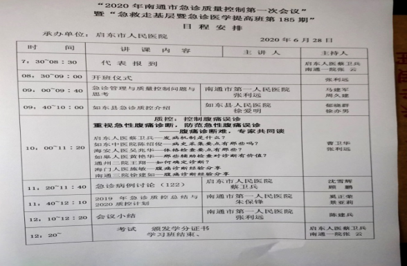 关于“2020年南通市急诊质量控制中心第一次会议”纪要